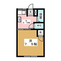 千草荘 2階1Kの間取り