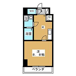 八雲ビル 8階1Kの間取り