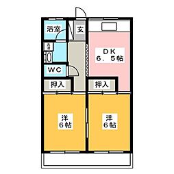 湯田ハイツ 2DKの間取図画像