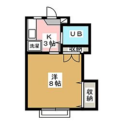 レシーブハイツ 1Kの間取図画像