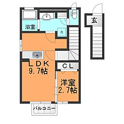 ベルフール 1LDKの間取図画像