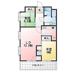 パレスハイツ県町 2LDKの間取図画像