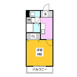 アパルトナガノ2 1Kの間取図画像