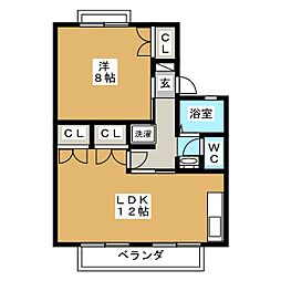 セジュール湯谷A 1LDKの間取図画像