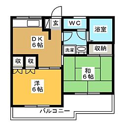 S-1 2DKの間取図画像