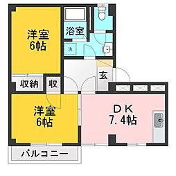 ガーデンタウン北長野A 2DKの間取図画像