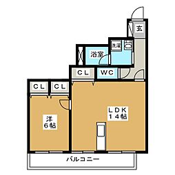 アサバハイツ美和 1LDKの間取図画像