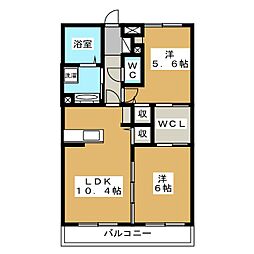 カーサレザン 2LDKの間取図画像