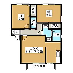 ロイヤルウイングC 2LDKの間取図画像