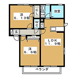 サンヴィレッジA 2LDKの間取図画像