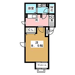 チトセキューブ 1Kの間取図画像