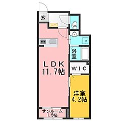 ハイツリバーサイド1 1LDKの間取図画像