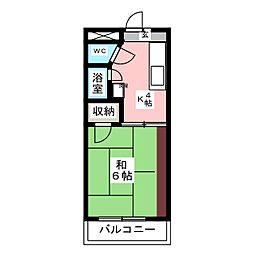グリーンハイツ若里 1Kの間取図画像