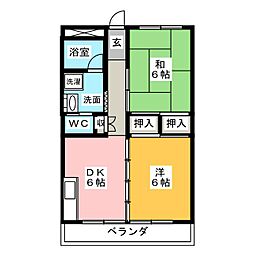 宮尾ハイツ 2DKの間取図画像