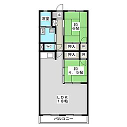 岡田ハイム 2LDKの間取図画像