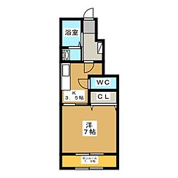 ジュラフB 1Kの間取図画像