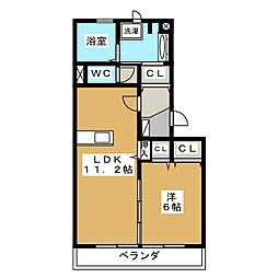 レグラス稲里F棟 1LDKの間取図画像