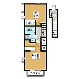 プリムヴェール 1LDKの間取図画像