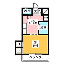 上松ハイツ一の瀬 1DKの間取図画像