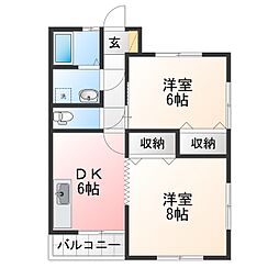 レピュート吉田 2DKの間取図画像
