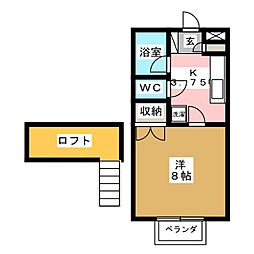 ファンタジーD 1Kの間取図画像