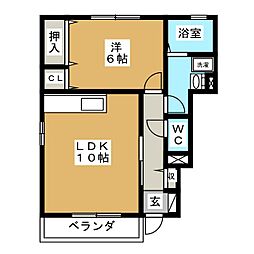 モダンコート金井田 1LDKの間取図画像