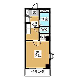 パインコート七瀬 1Kの間取図画像