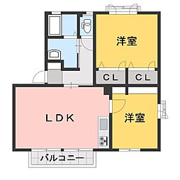 オリンピア寺町A 2DKの間取図画像