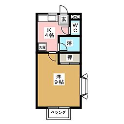 ハッピネス三輪 1Kの間取図画像