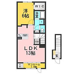 プラシードB 1LDKの間取図画像