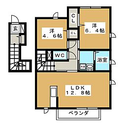 プリマタウンB 2LDKの間取図画像