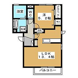 エスポワール・東和田B棟 1LDKの間取図画像