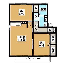 ツインズコート稲田A 2LDKの間取図画像