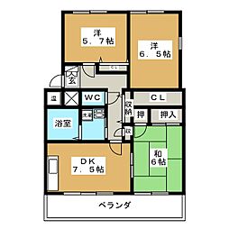 ガーデンテラス大日方B 3DKの間取図画像