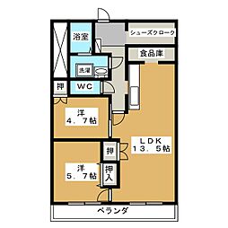 アサバハイツ美和 2SLDKの間取図画像