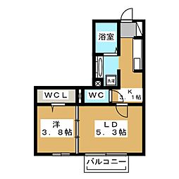 グレインヒルズ 2階1LDKの間取り