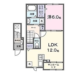 シャルマン　シャトー・i 2階1LDKの間取り