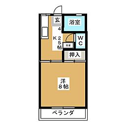 サニーテラス裕 1Kの間取図画像