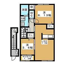 メゾン・リバーサイドB 2LDKの間取図画像