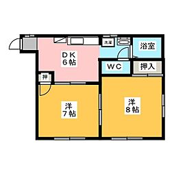 グリーンハイツB 2DKの間取図画像