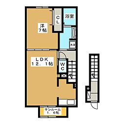 ロワジールB 1LDKの間取図画像
