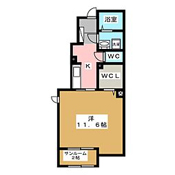 カーサ・アンジュB 1Kの間取図画像