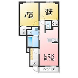 プラッツ・ルーエ 2LDKの間取図画像