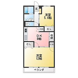 長丘タウンハウス 2DKの間取図画像