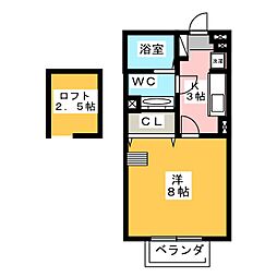 リベルコートB棟 1Kの間取図画像