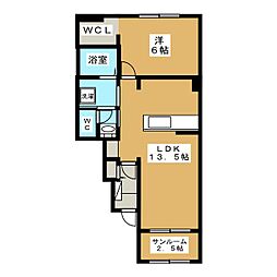 フレスクーラ蟻ヶ崎3 1LDKの間取図画像