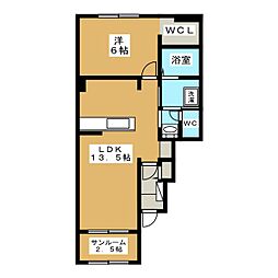 フレスクーラ蟻ヶ崎3 1LDKの間取図画像