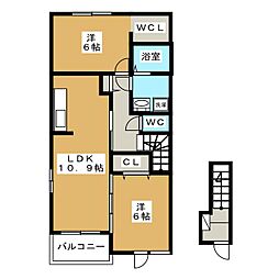 フレスクーラ蟻ヶ崎3 2LDKの間取図画像