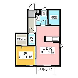 ヴィラ・シャンテD 1LDKの間取図画像