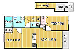 ハレタス安江 2LDKの間取図画像